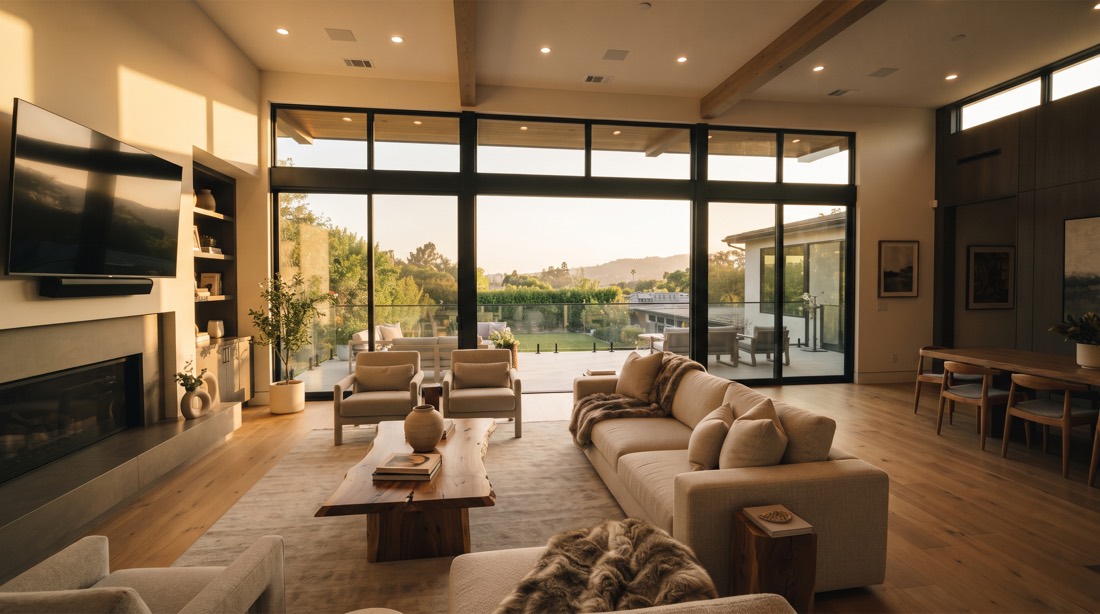 A real-estate interior still in the ReelSeconds output style