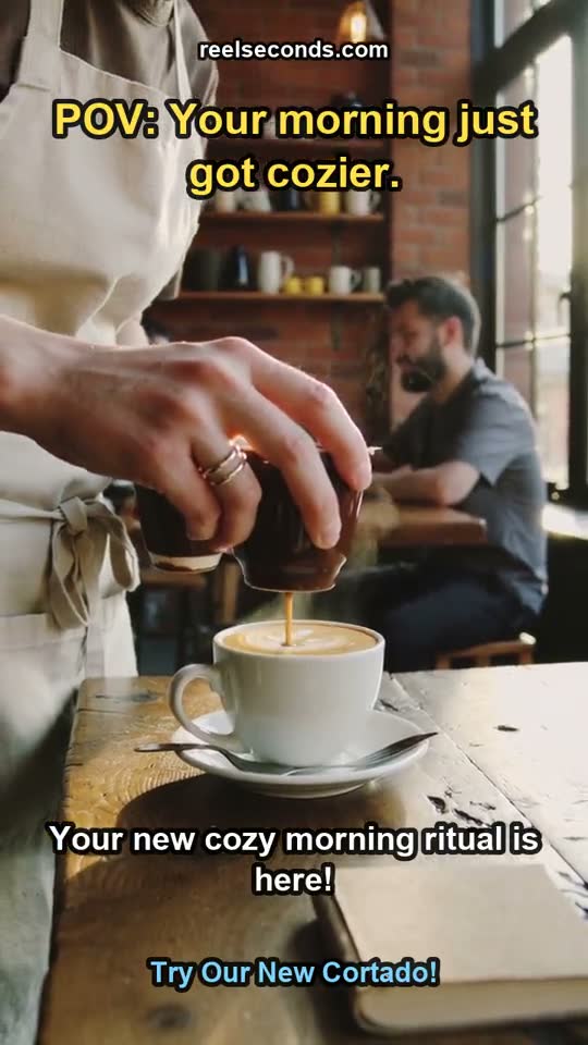 Coffee shop reel — A neighbourhood cafe pouring a new brown-sugar oat cortado this week — cosy morning promo