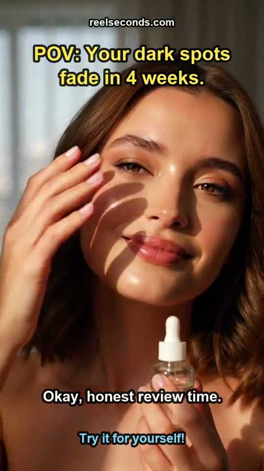 Skincare UGC ad — A vitamin C serum that fades dark spots in four weeks — honest first-person review for a DTC skincare brand